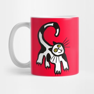 Black and White Cat in Red Mug